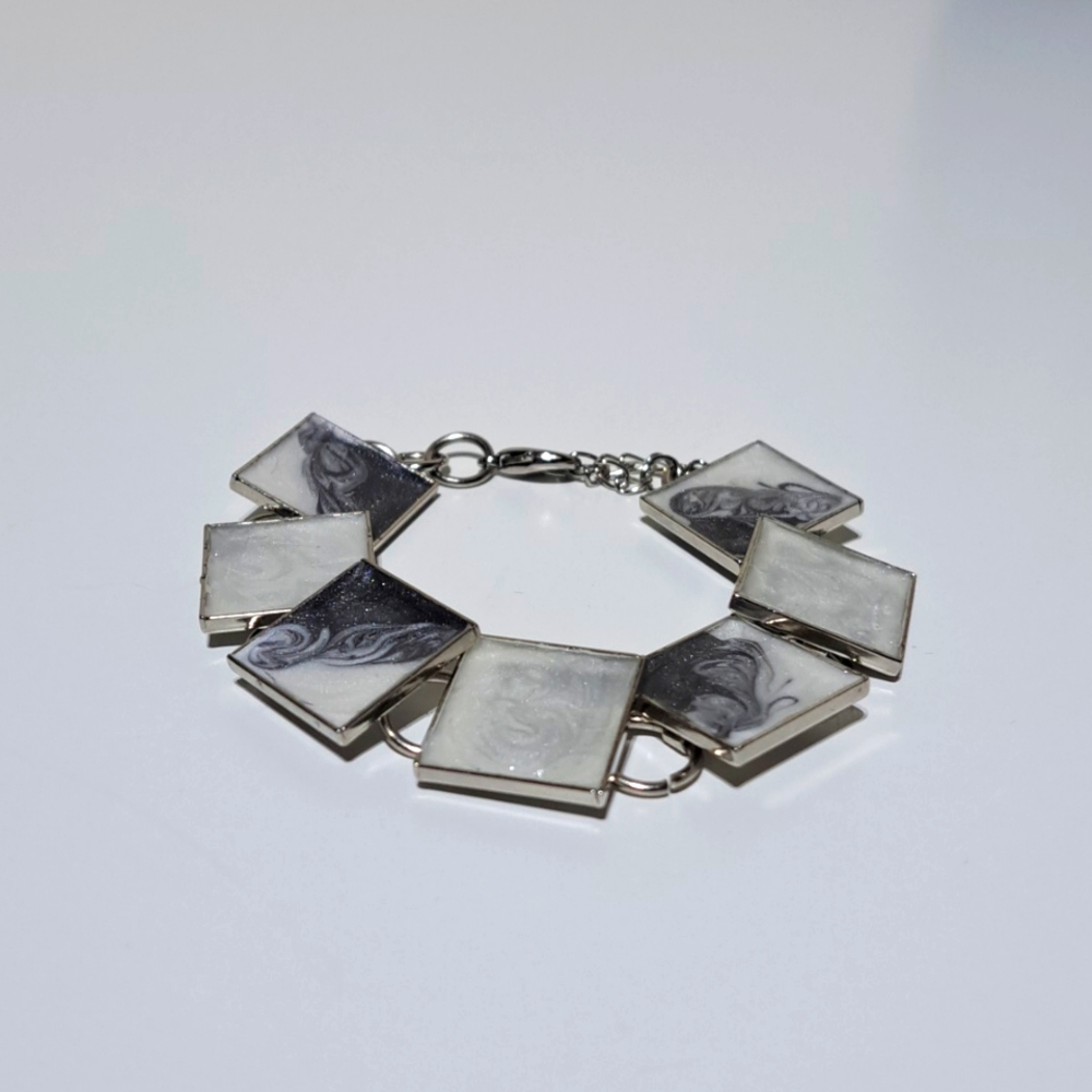 Black & White Bracelet - Hand Crafted Liquid Polymer Clay Adjustable Bracelet